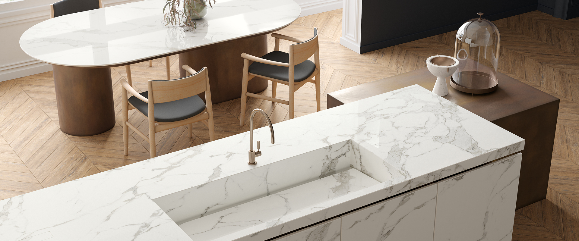 Plan de cuisine effet marbre blanc : 4 associations