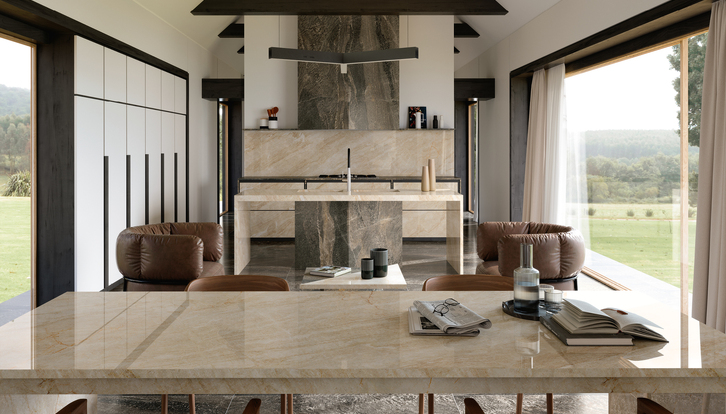 Plan de travail de cuisine effet marbre beige : design et conseils de style