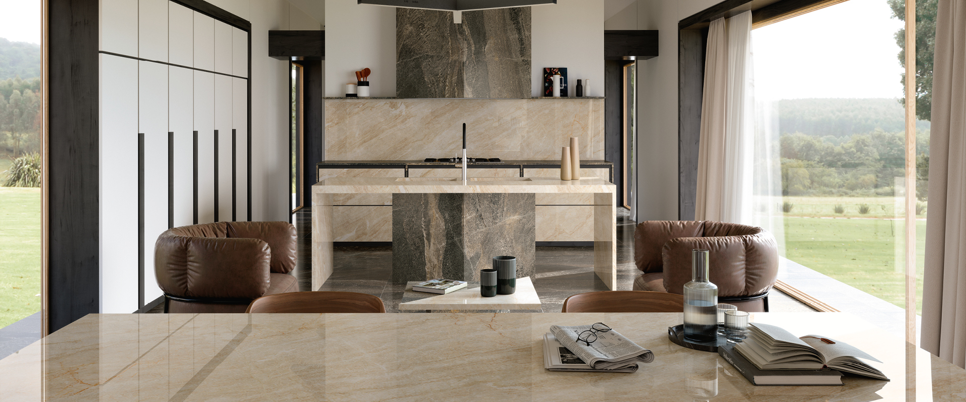 Plan de travail de cuisine effet marbre beige : design et conseils de style